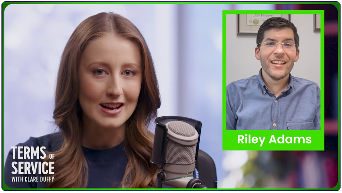 A still image of Riley Adams' appearance on Terms of Service With Clare Duffy